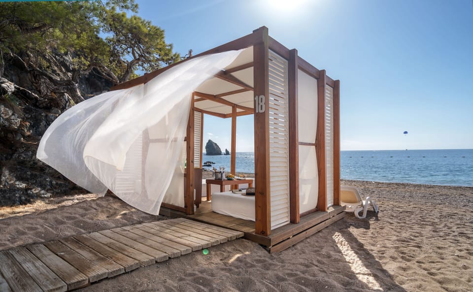 Private beach, beach cabanas, beach umbrellas, beach towels
