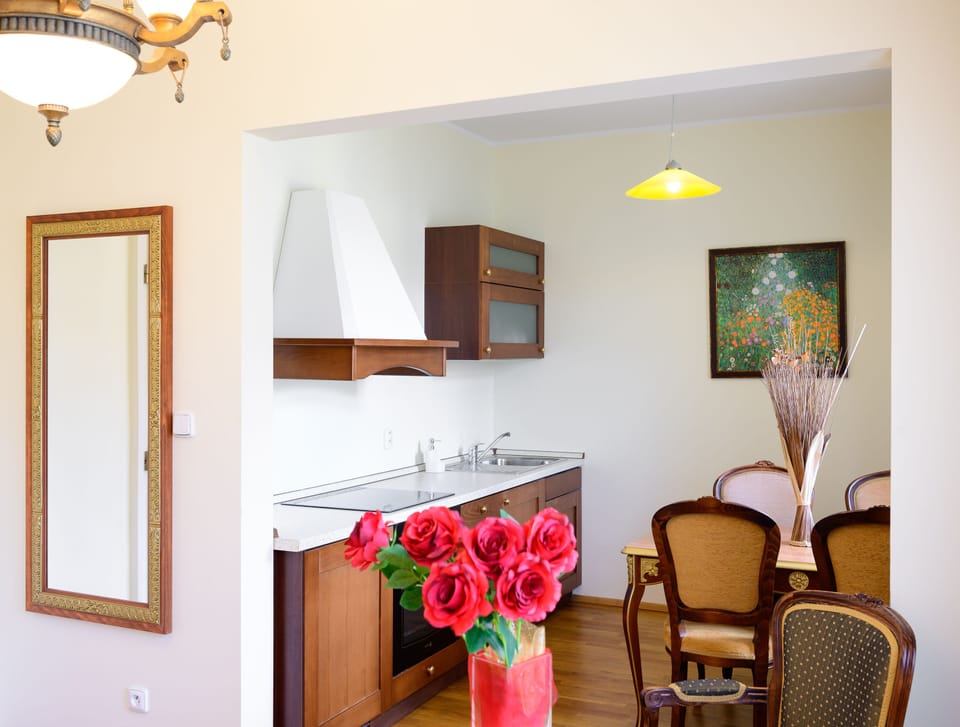 Studio, Balcony | Private kitchen | Fridge, stovetop, electric kettle, cookware/dishes/utensils