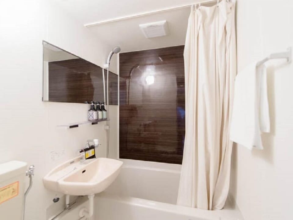 Combined shower/tub, spring water tub, free toiletries, hair dryer