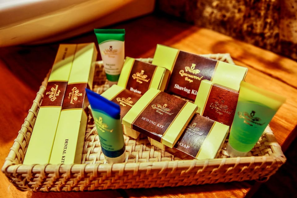 Free toiletries, hair dryer, bidet, towels