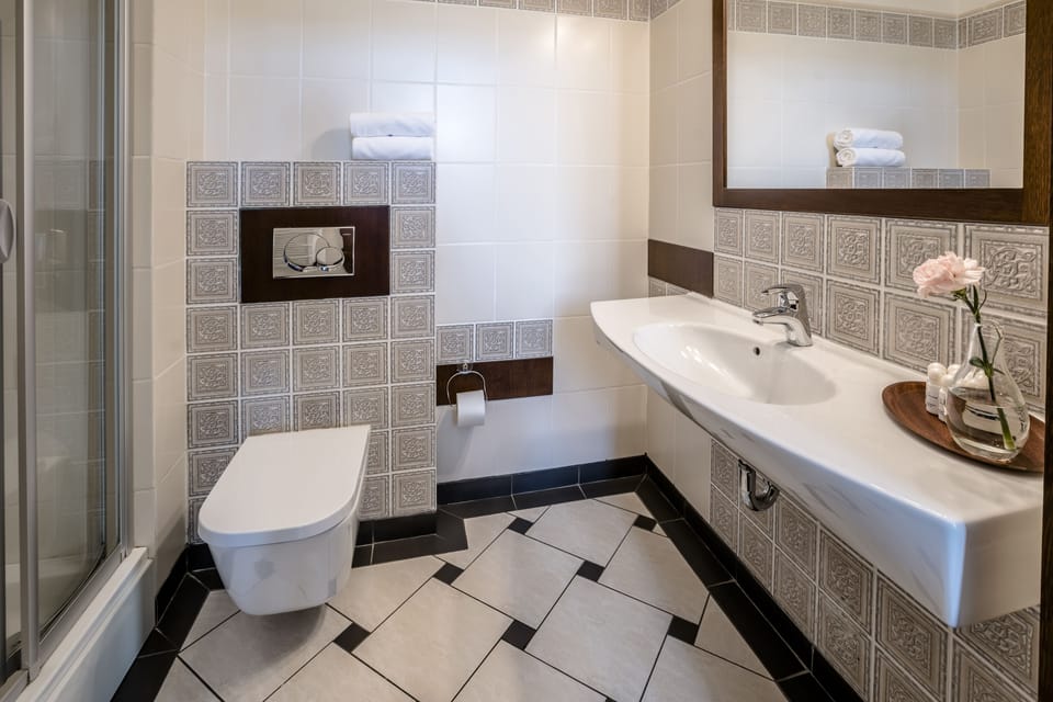 Shower, free toiletries, hair dryer, bathrobes