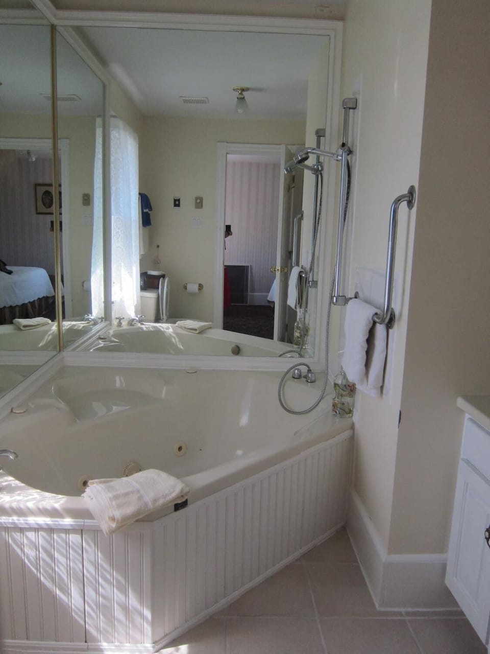 Combined shower/tub, free toiletries, hair dryer, towels
