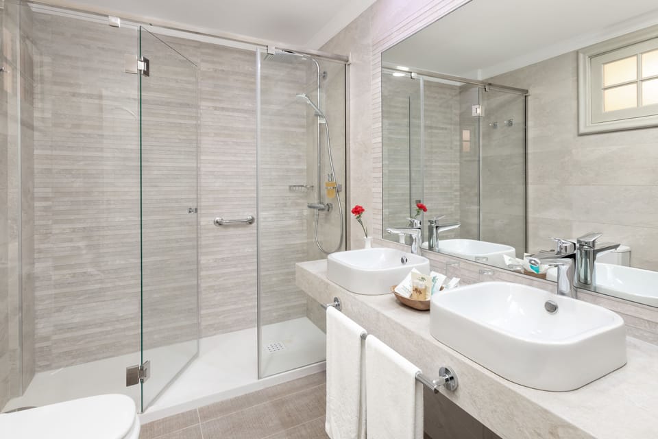 Shower, free toiletries, hair dryer, bathrobes