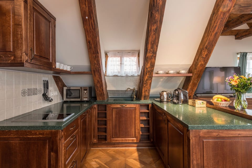 Family Apartment, 2 Bedrooms, Kitchenette, City View | Private kitchen | Microwave, stovetop, dishwasher, espresso maker