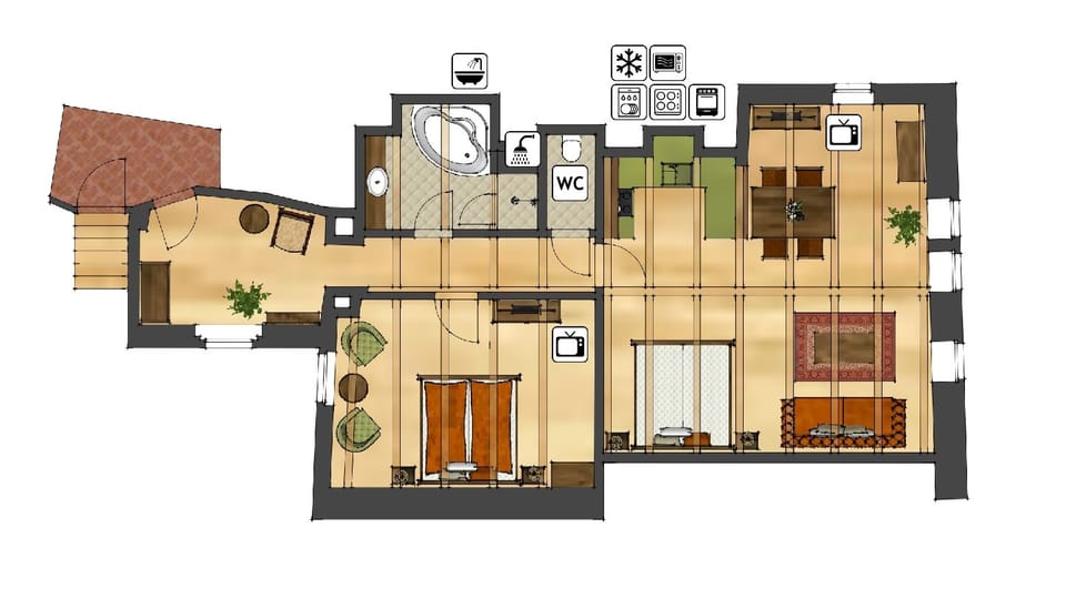 Family Apartment, 2 Bedrooms, Kitchenette, City View | Floor plan