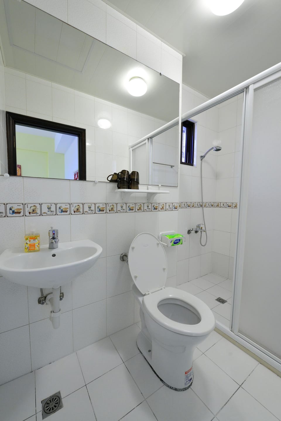 Shower, hair dryer, slippers