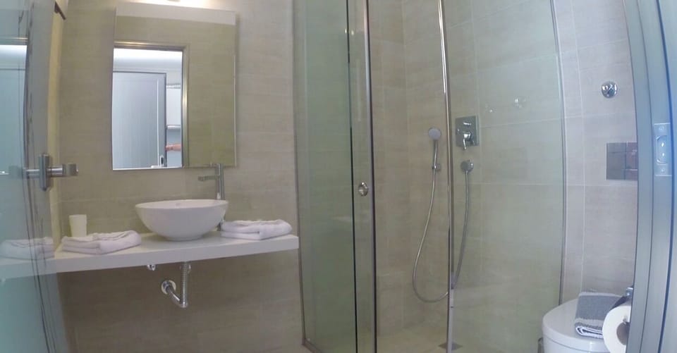 Shower, free toiletries, hair dryer