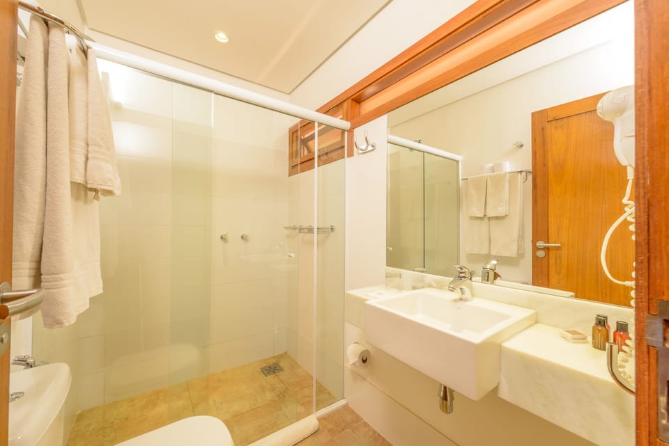 Shower, free toiletries, hair dryer, bidet
