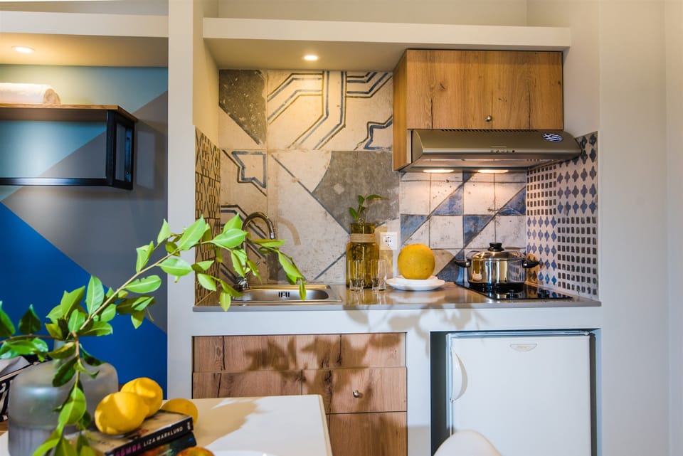 Fridge, oven, stovetop, coffee/tea maker