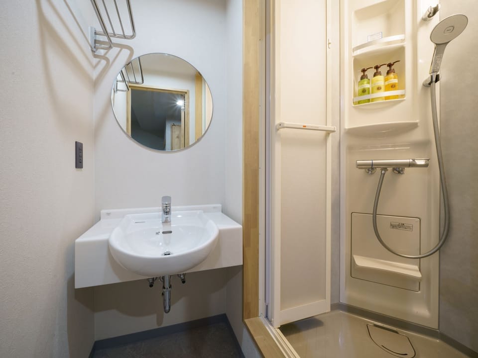 Combined shower/tub, hair dryer, slippers, electronic bidet