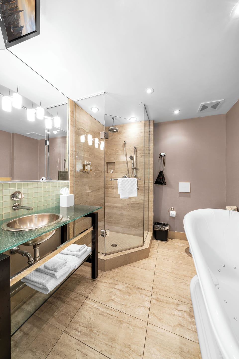 Superior Room | Bathroom | Rainfall showerhead, designer toiletries, hair dryer, bathrobes