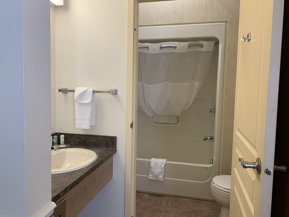 Combined shower/tub, hydromassage showerhead, free toiletries