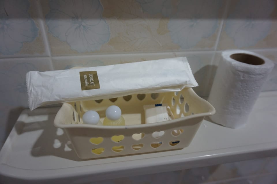 Shower, free toiletries, towels