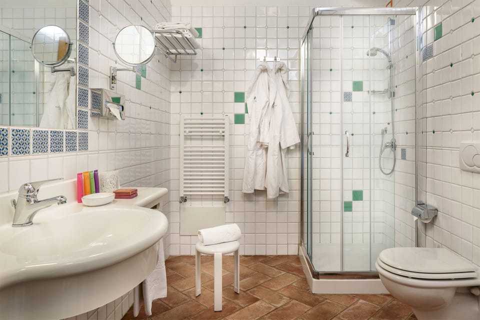 Shower, free toiletries, hair dryer, slippers