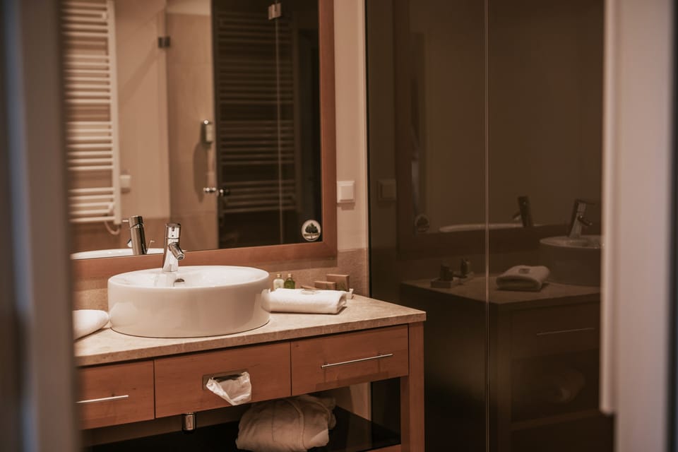 Superior Double Room (Dachstein) | Bathroom | Separate tub and shower, free toiletries, hair dryer, bathrobes