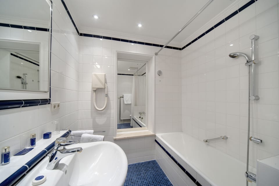 Hair dryer, bathrobes, towels