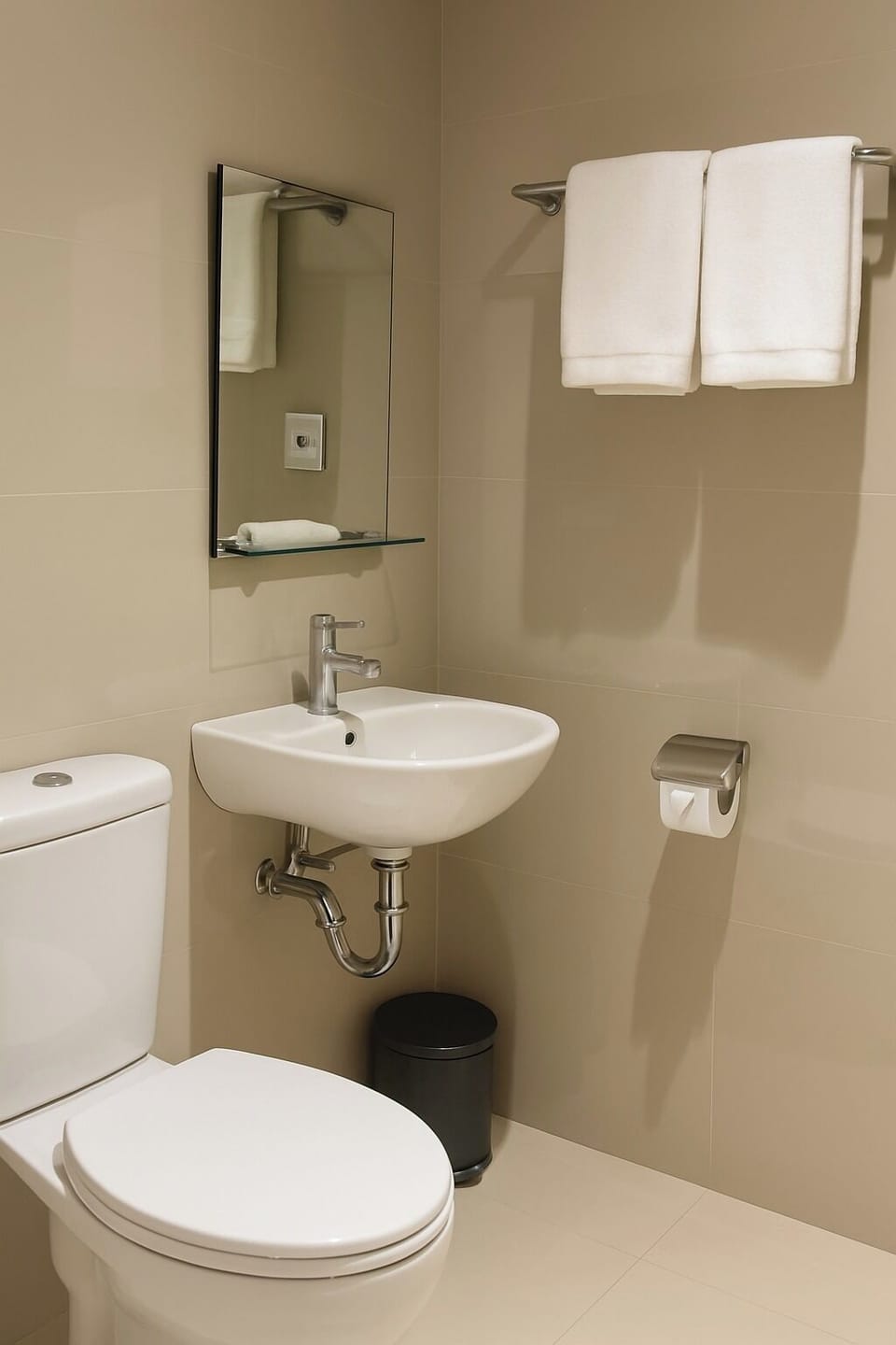 Shower, free toiletries, slippers, towels