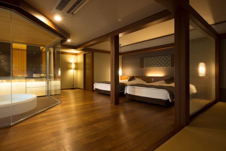 Twin Suite with Open Air Hot Tub Bath (New Building) | Premium bedding, in-room safe, WiFi (free), bed sheets
