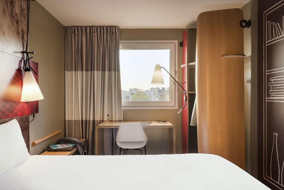 Hypo-allergenic bedding, desk, blackout drapes, soundproofing
