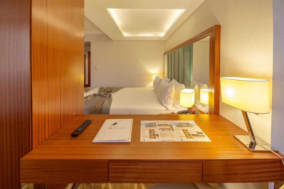 Egyptian cotton sheets, down comforters, minibar, in-room safe