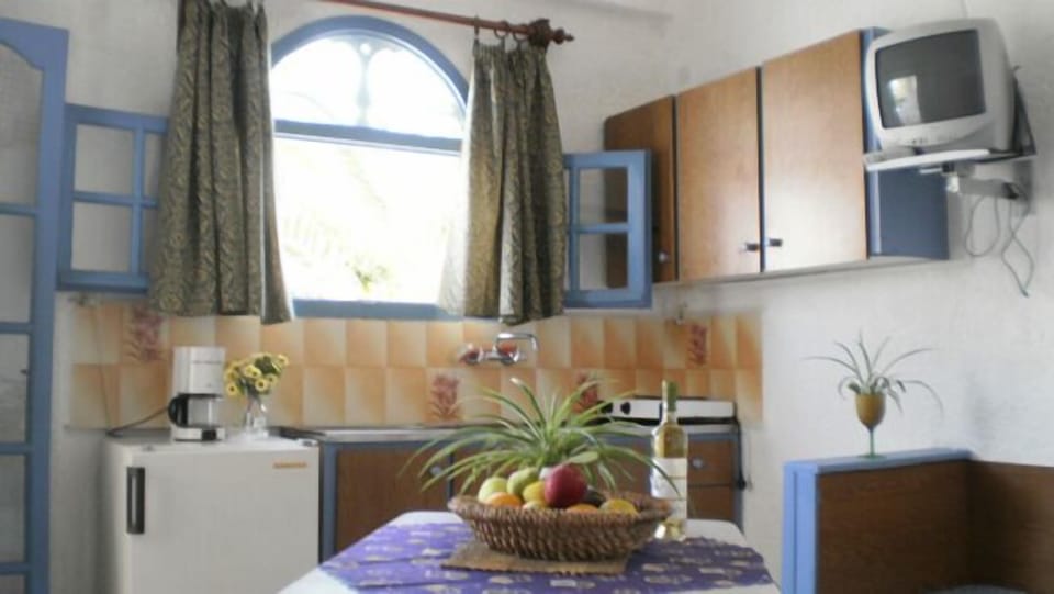 Fridge, stovetop, coffee/tea maker, electric kettle