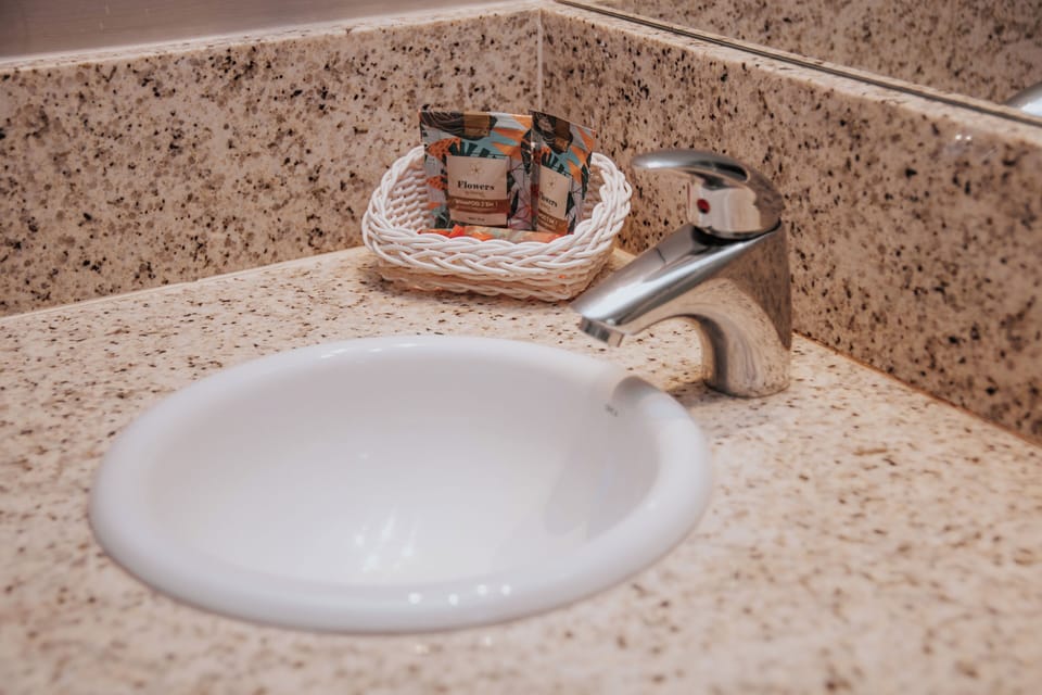 Shower, free toiletries, hair dryer, bidet