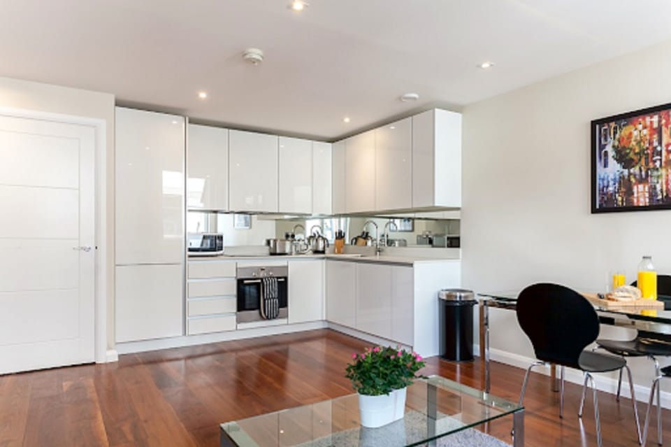 Deluxe Apartment, 1 Bedroom, City View | Private kitchen | Full-size fridge, microwave, oven, stovetop