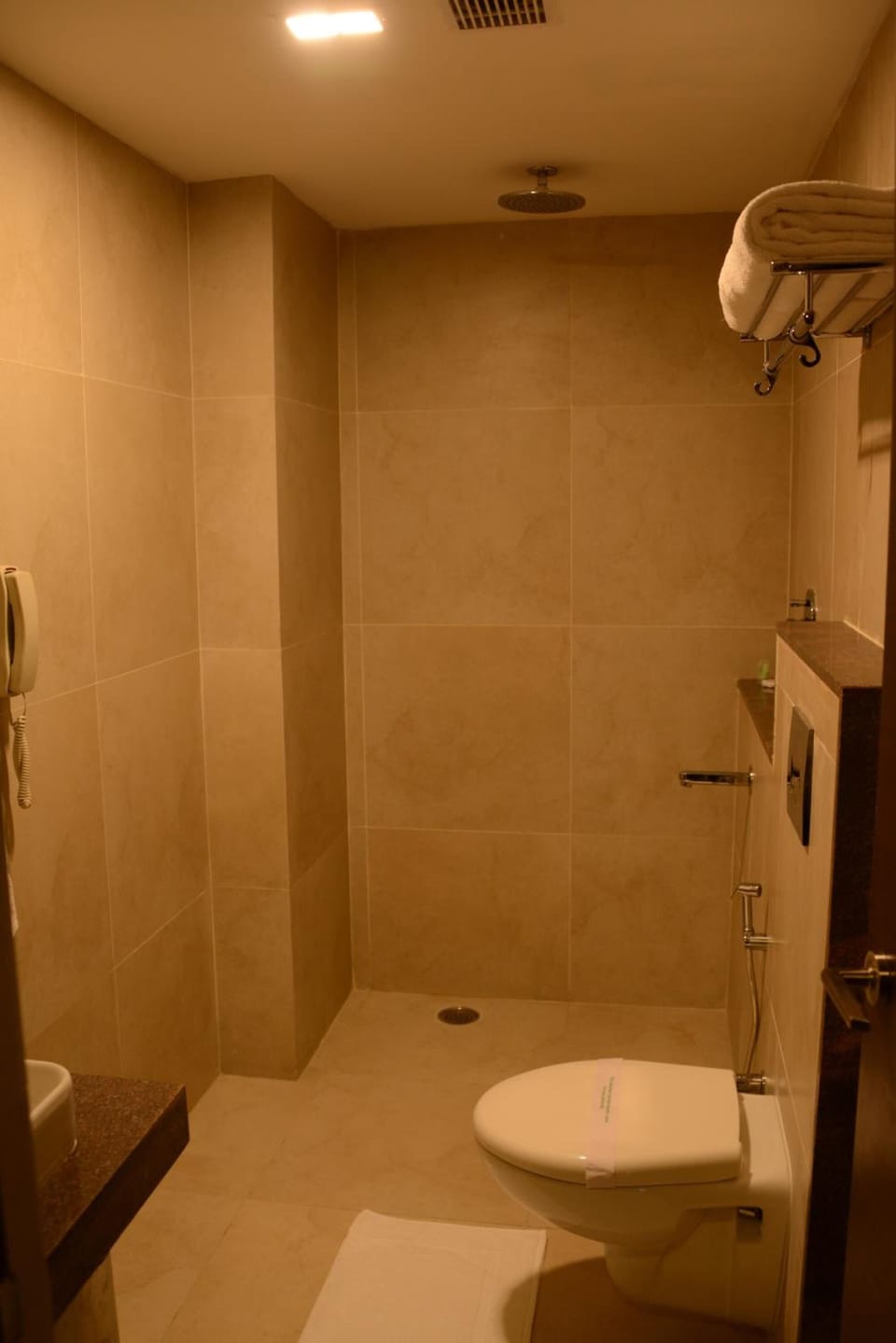 Shower, free toiletries, towels