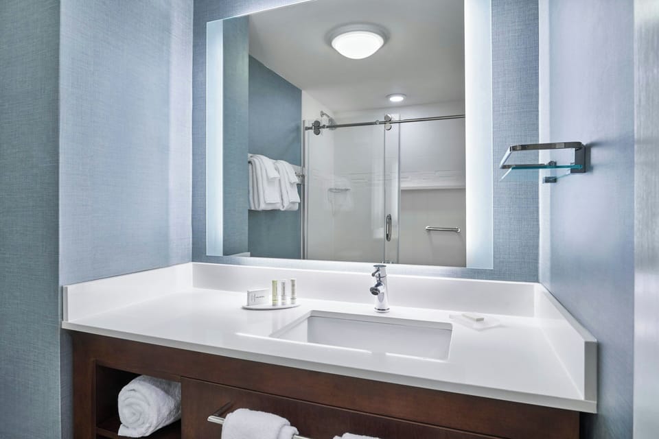 Shower, free toiletries, hair dryer, towels