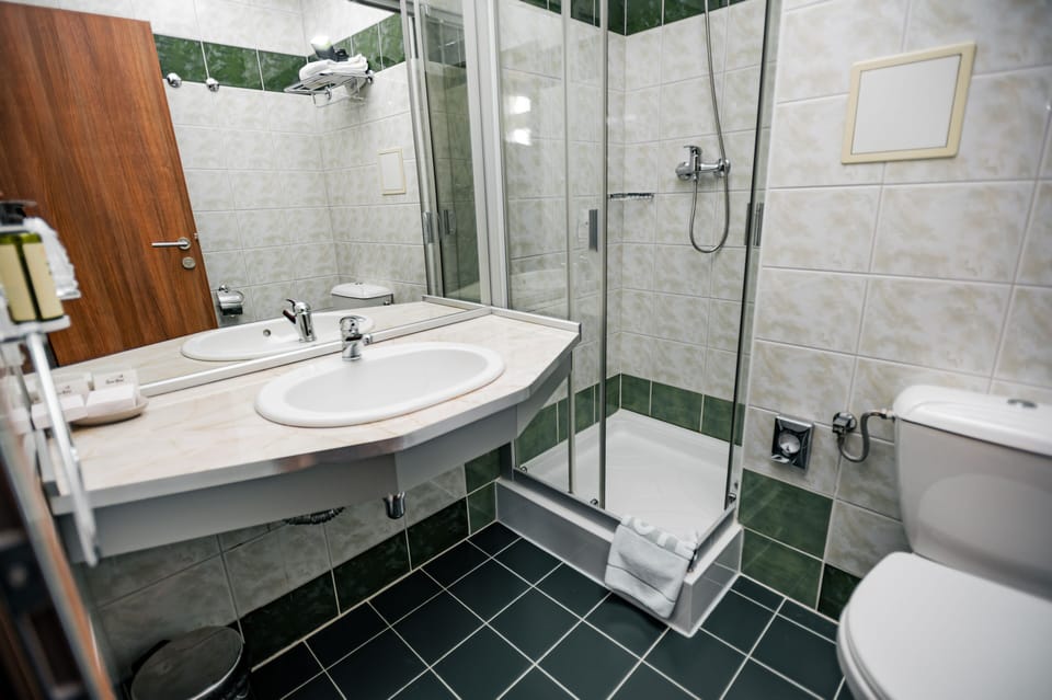 Shower, free toiletries, hair dryer, bathrobes