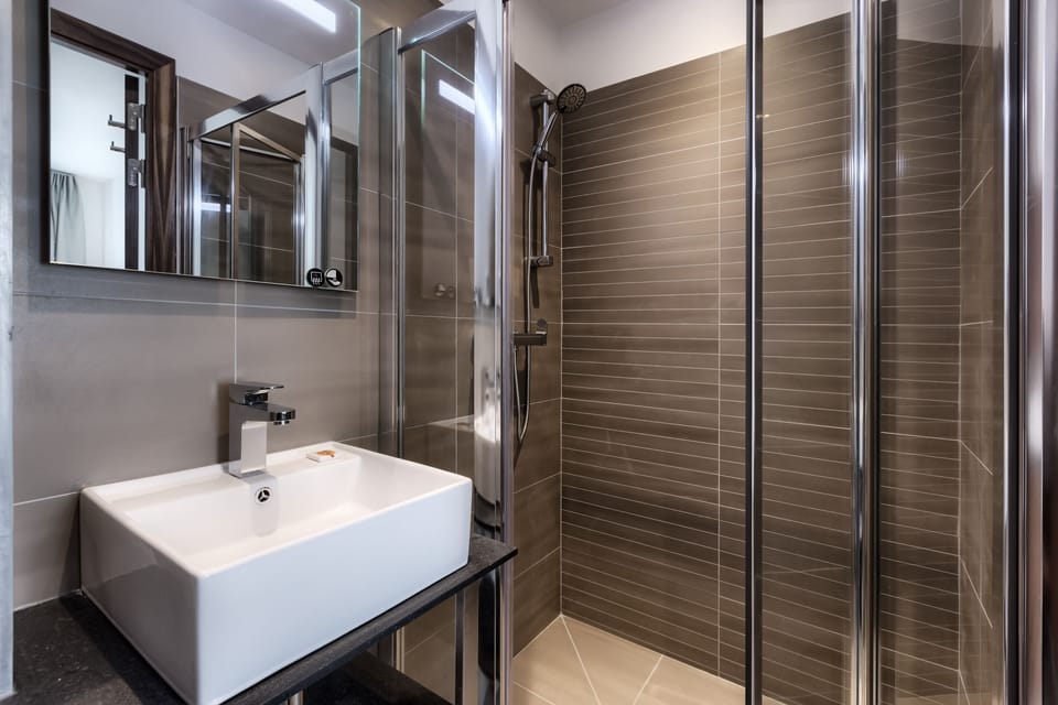 Twin Room | Bathroom | Shower, free toiletries, hair dryer, towels