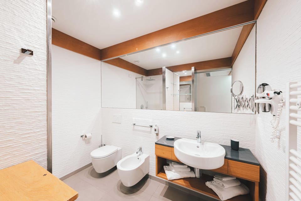 Shower, rainfall showerhead, eco-friendly toiletries, hair dryer