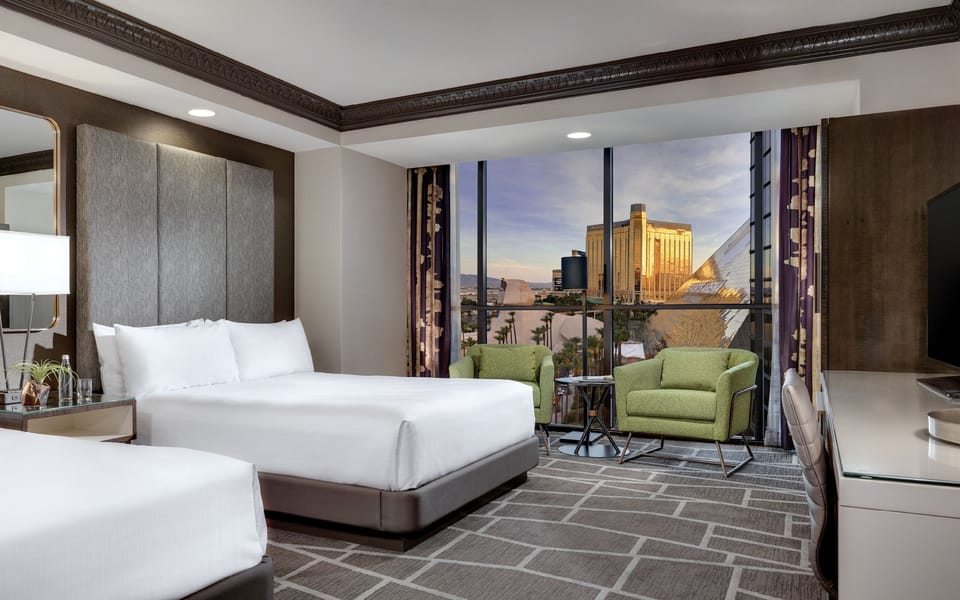 Tower Premier Two Queen Room | Premium bedding, in-room safe, blackout drapes, iron/ironing board