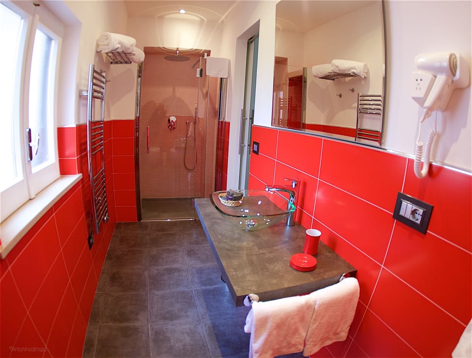 Romantic Double Room, Terrace | Bathroom | Shower, rainfall showerhead, free toiletries, hair dryer