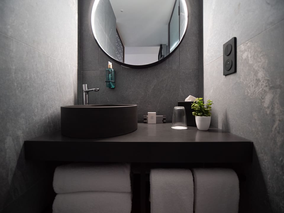 Eco-friendly toiletries, hair dryer, towels, shampoo