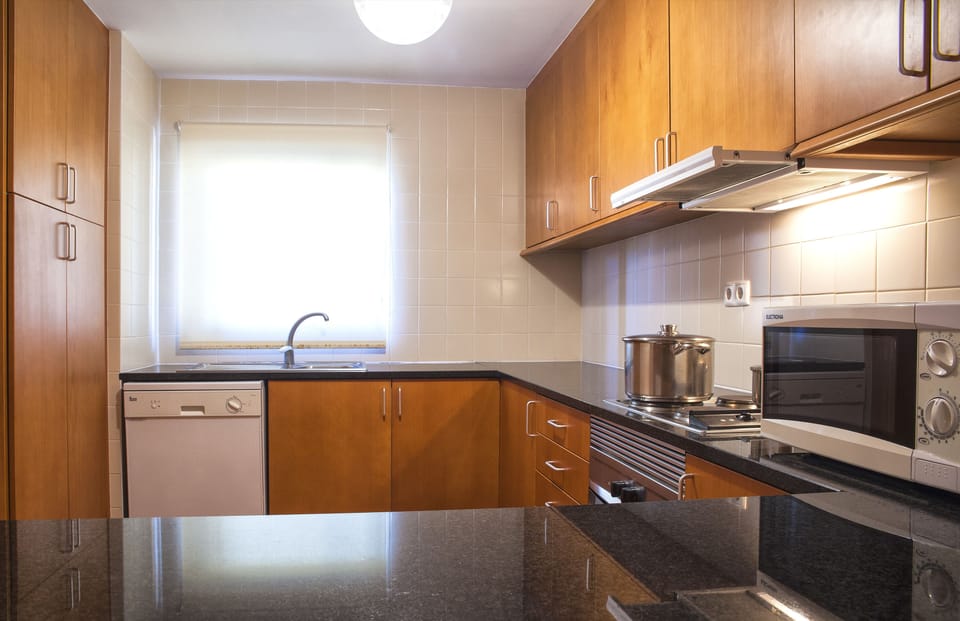 Full-size fridge, microwave, oven, stovetop