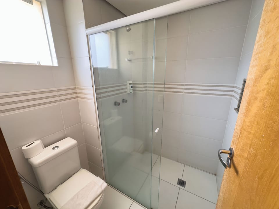 Shower, free toiletries, towels, soap