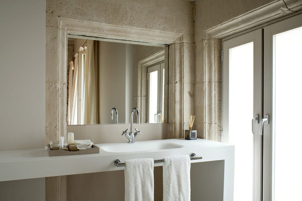 Shower, rainfall showerhead, designer toiletries, hair dryer
