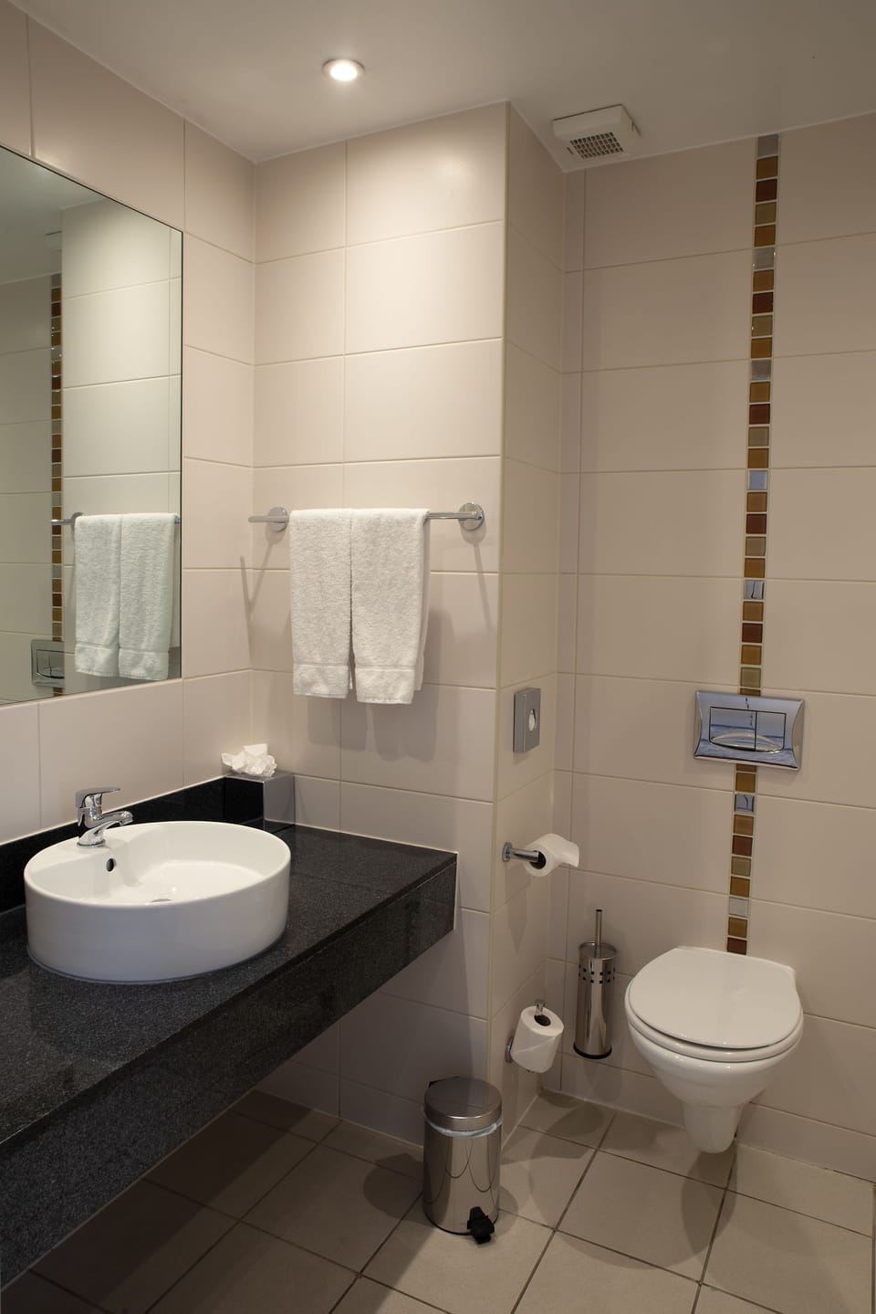 Combined shower/tub, free toiletries, hair dryer, towels