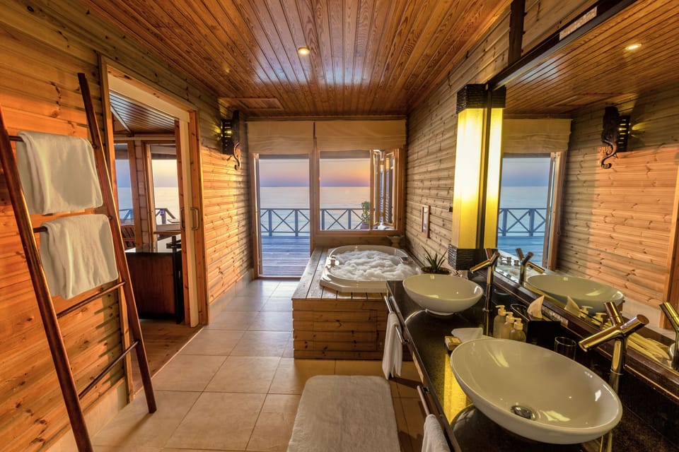 Ocean Jacuzzi Water Villa | Bathroom | Shower, free toiletries, hair dryer, bathrobes