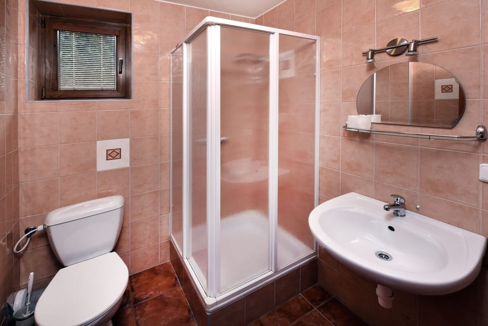 Shower, free toiletries, towels