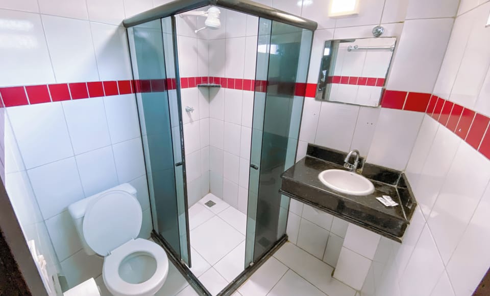 Shower, towels, soap, shampoo