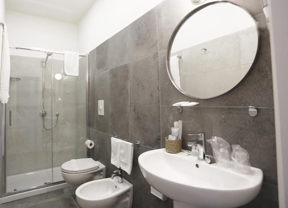 Shower, free toiletries, hair dryer, bidet
