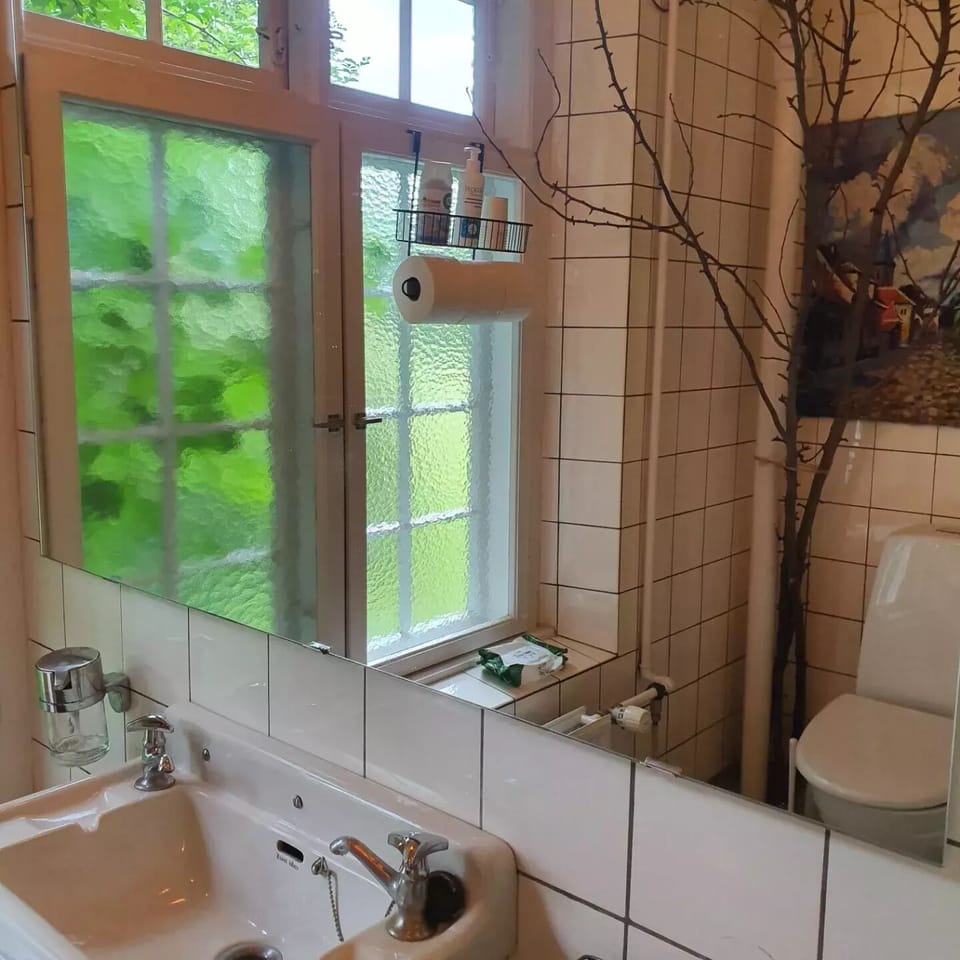 Shower, rainfall showerhead, hair dryer, towels