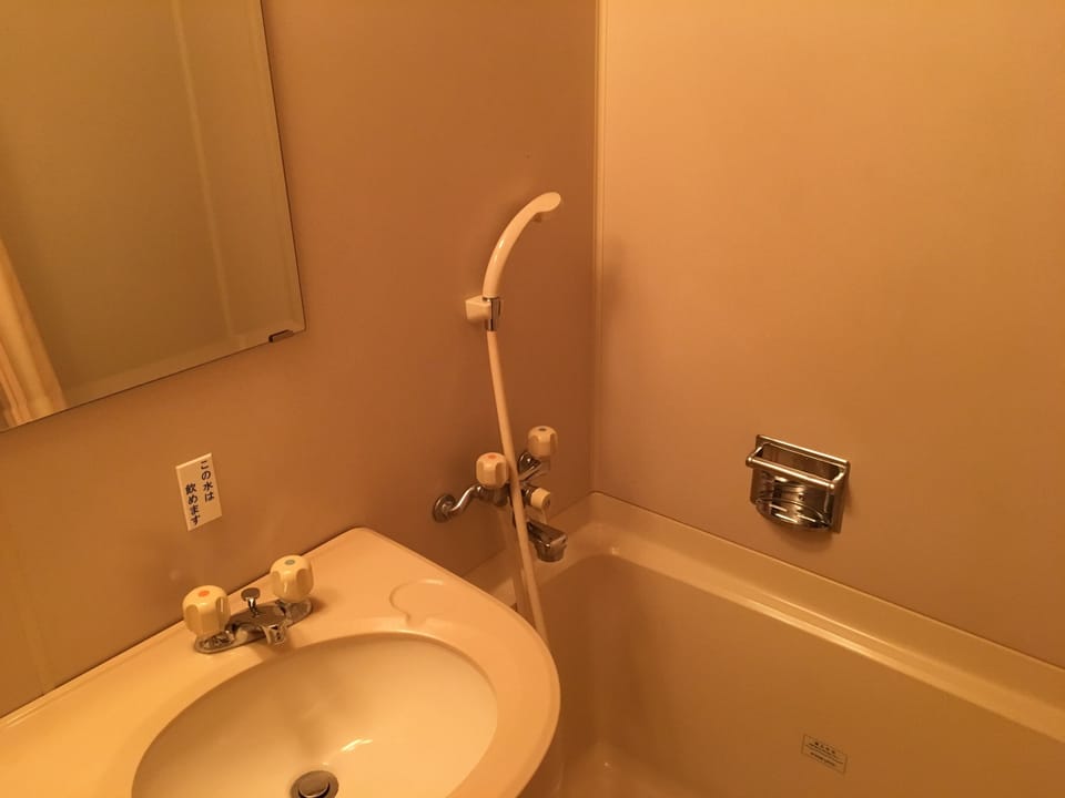 Combined shower/tub, free toiletries, hair dryer, slippers