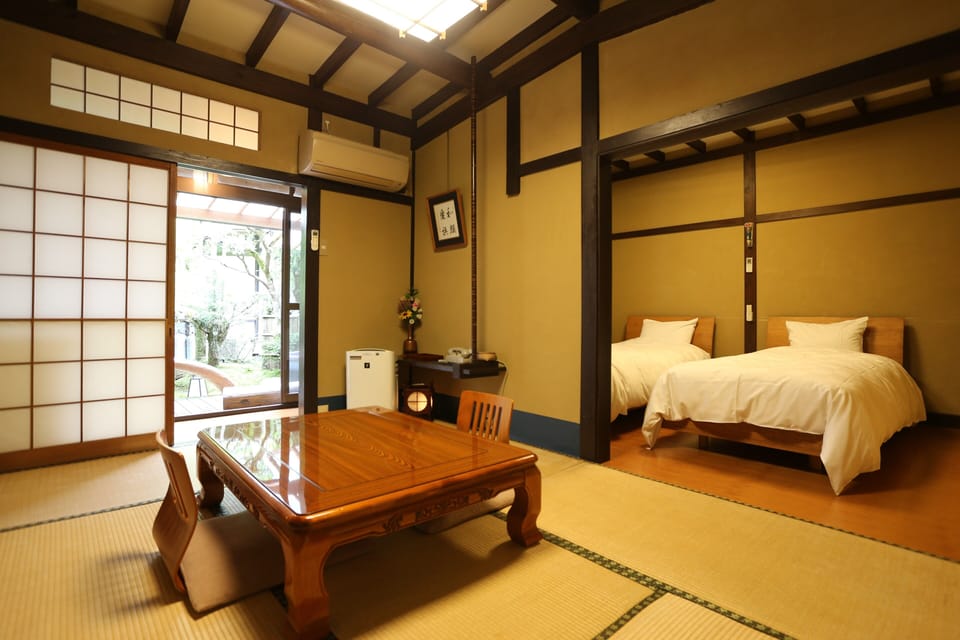 Japanese Room with Open-air Bath, 6 Tatami mats + Twin Beds | Desk, free WiFi, bed sheets