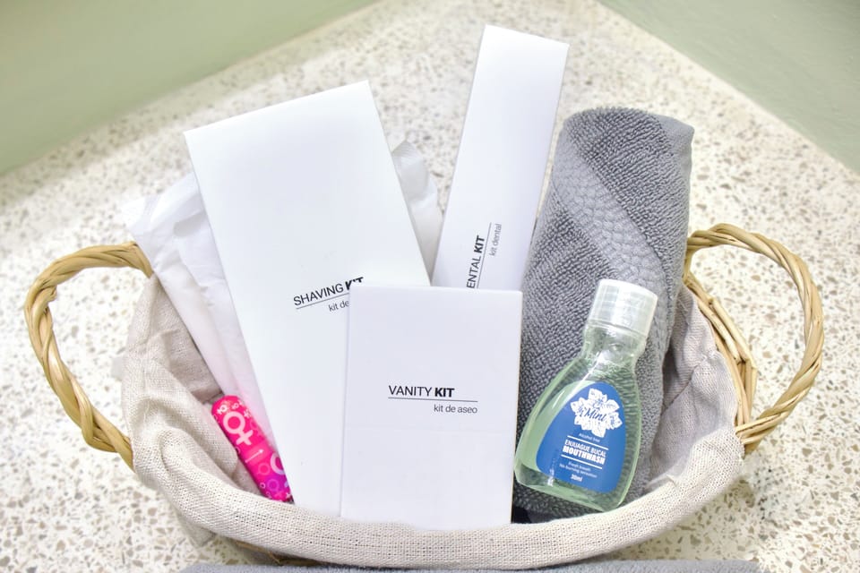 Shower, eco-friendly toiletries, hair dryer, towels