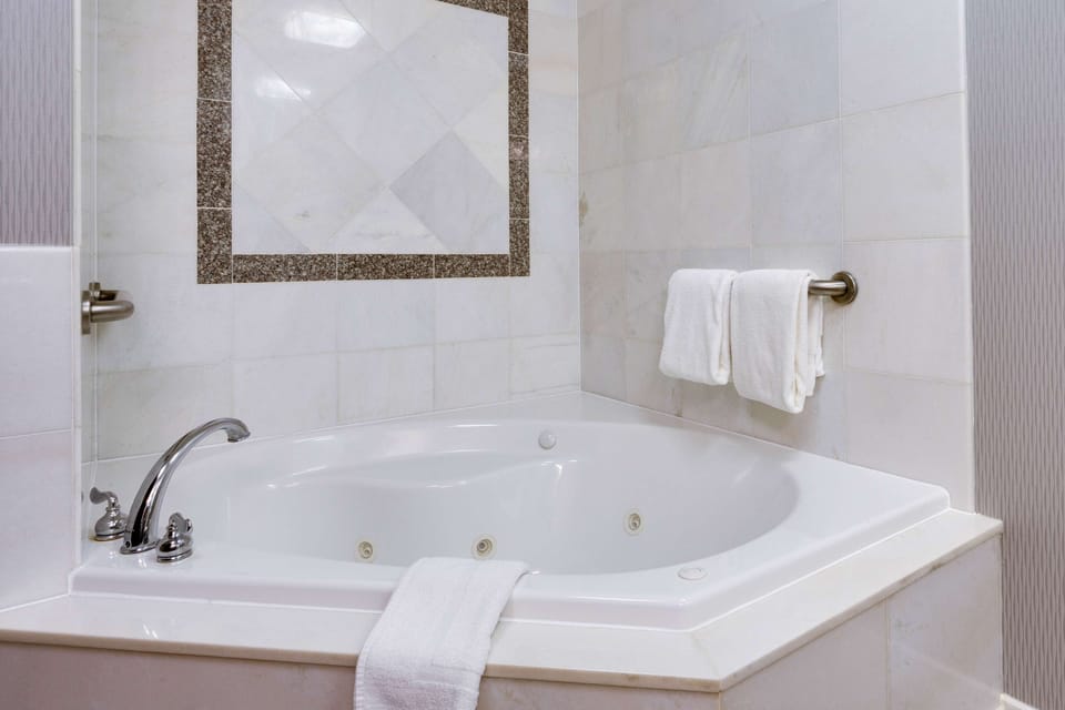 Combined shower/tub, free toiletries, hair dryer, towels