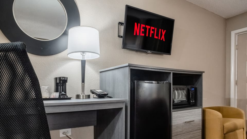 Room, 2 Double Beds, Non Smoking | Desk, laptop workspace, blackout drapes, iron/ironing board