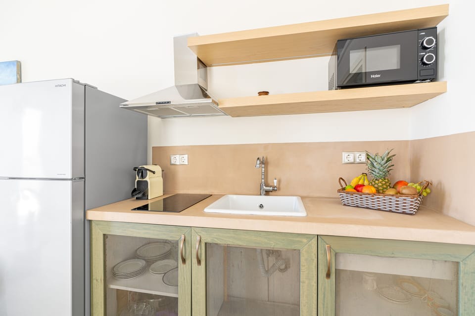Apartment, 1 Bedroom, Sea View, Annex Building (Hestia) | Private kitchenette | Fridge, oven, stovetop, espresso maker